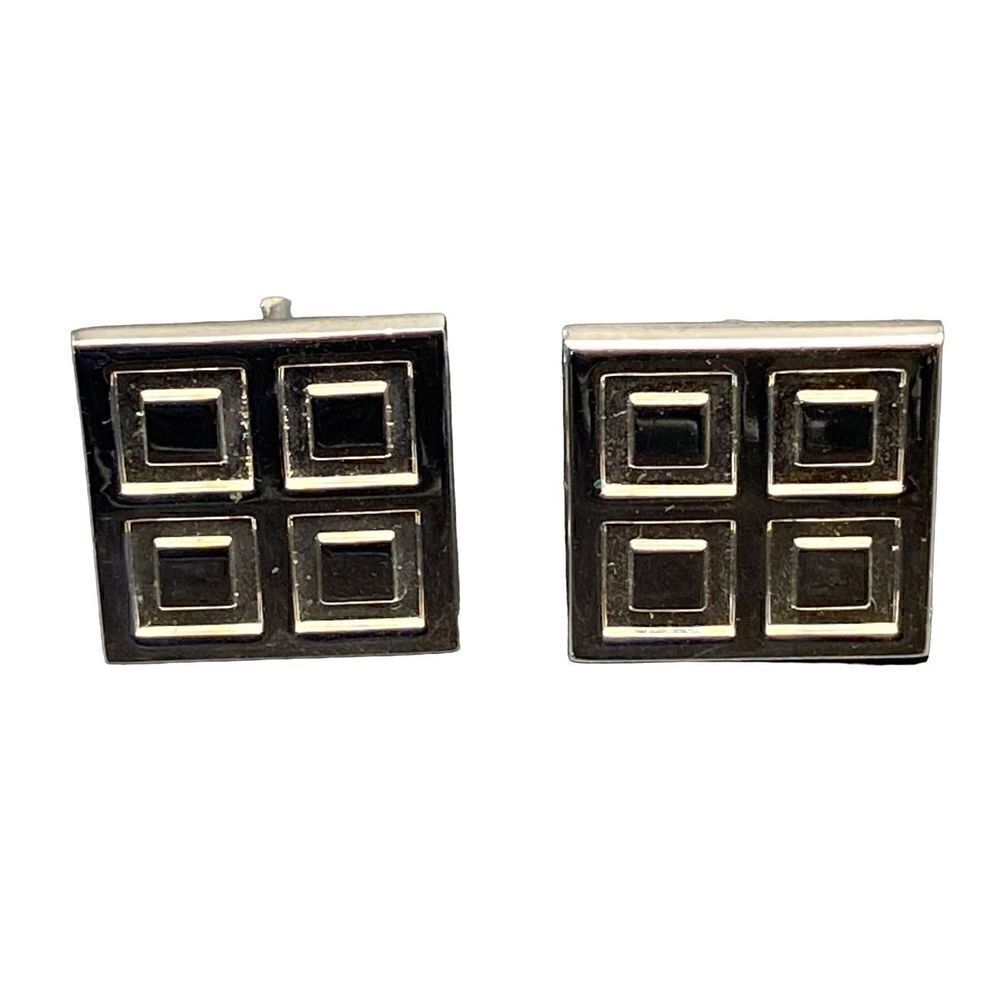 Vintage Hickock silver tone square cuff links with inner square pattern